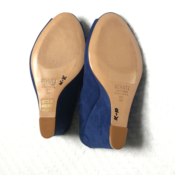 Schutz Blue/ Cobalt Suede Wedges Mules - Picture 4 of 6